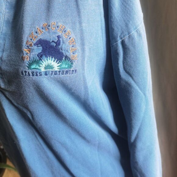 Vintage 1/4 button soft Cotton Crewneck Shirt Ranch embroidery Logo Worn Faded - Picture 7 of 8